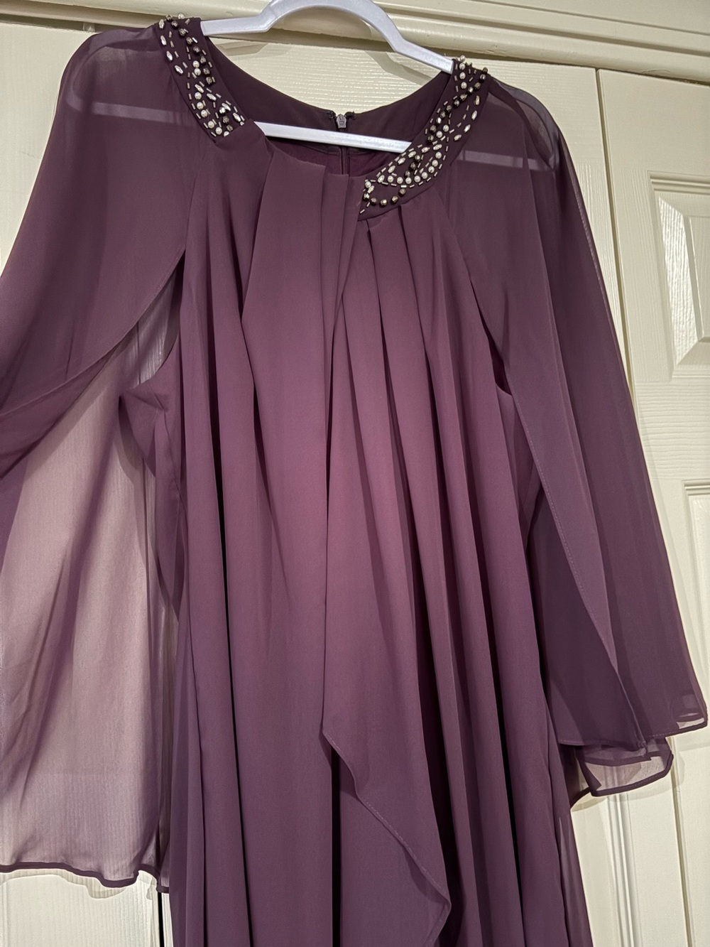 SLNY Dark Plum Beaded-Neck Evening Gown NWOT
